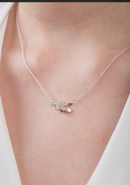 Silver Bird On Branch Necklace