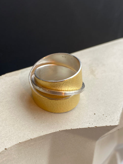 Silver And Gold Swirl Chunky Ring