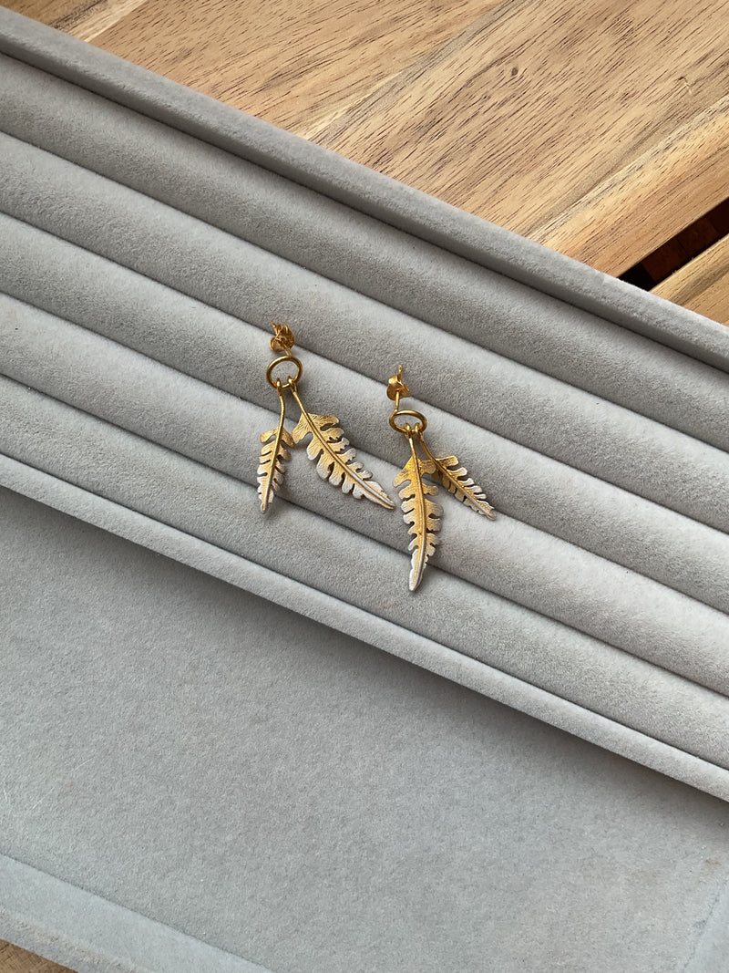 Frosted Fern Small And Tiny Stud Earrings Gold