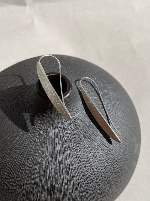 Medium Silver Barley Leaf Hook Earrings