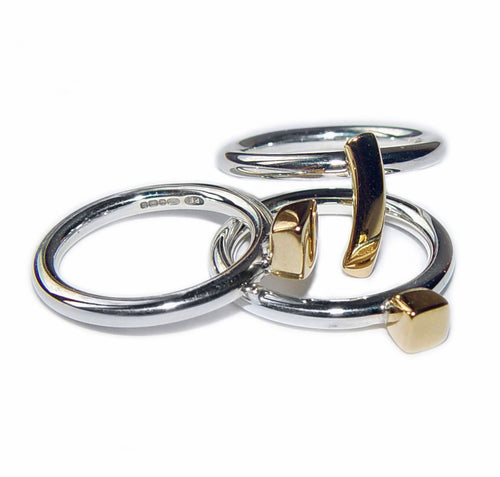 Silver 18ct Gold Ring Set