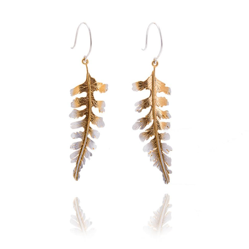 Frosted Fern Medium Statement Earrings With Ombré Gold Plate