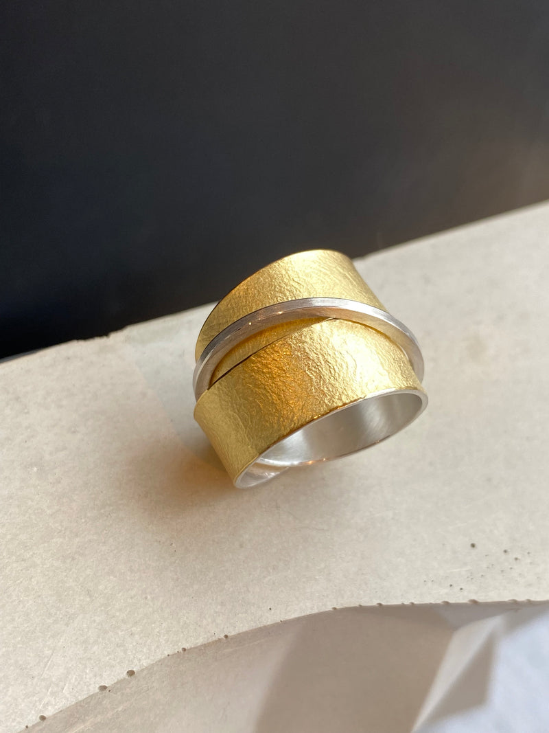 Silver And Gold Swirl Chunky Ring