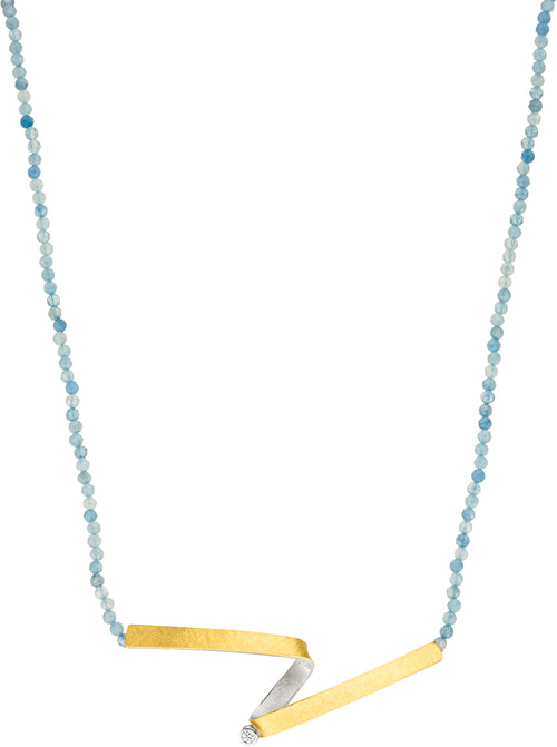 Beaded Aquamarine Necklace With Gold And Diamond