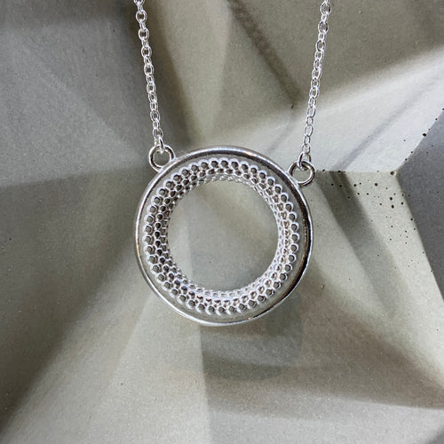 NEW Dotty Solid Silver Textured Circle Pendant