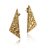Softy Textured Gold Large Statement Angular Stud Earrings