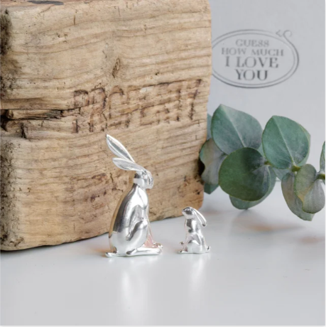 Little Nutbrown Hare and Big Nutbrown Hare Solid Silver Mini Character Sculpture - Guess How Much I Love You Collection