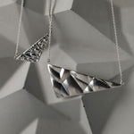 Softy Collection Silver  Large  Angular Textured Statement Necklace