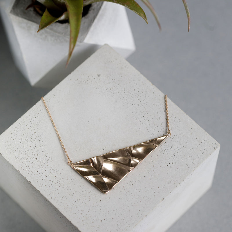 Softy Collection Gold Large  Angular Textured Statement Necklace