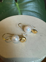 Pearl Moondot Drop Earrings Gold