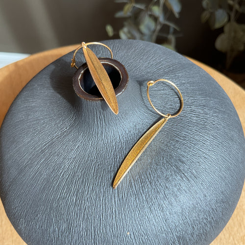 Gold Barley Small Leaf Earrings