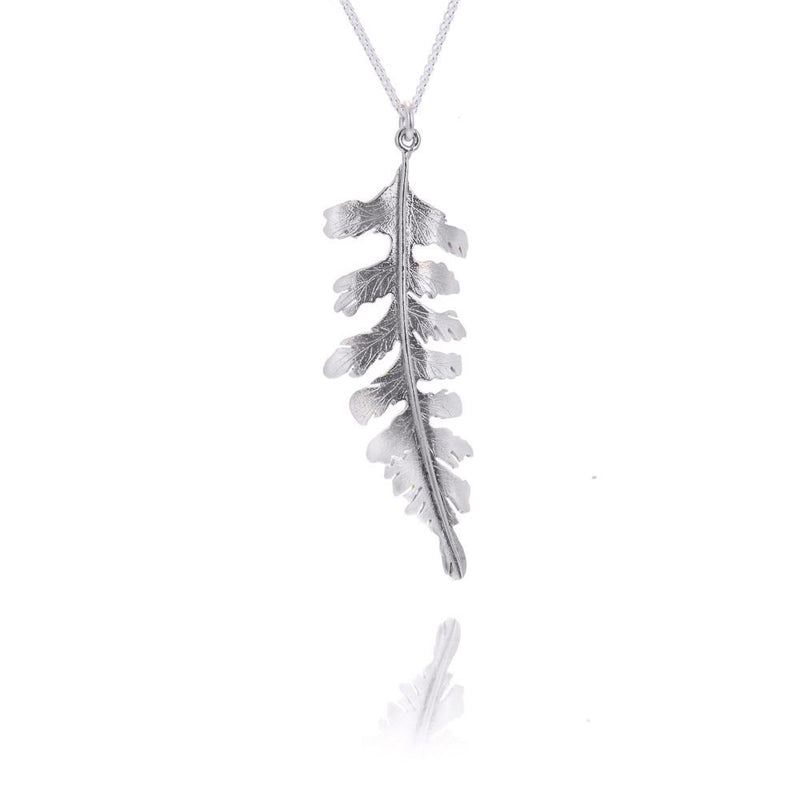 Frosted Silver Fern Medium Necklace