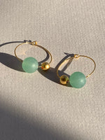 Aventurine + Gold Plated Bead Hoop Earrings