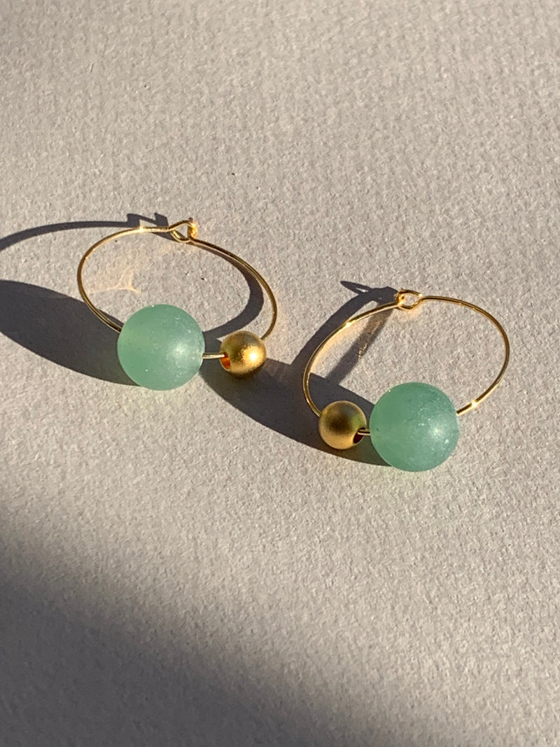 Aventurine + Gold Plated Bead Hoop Earrings