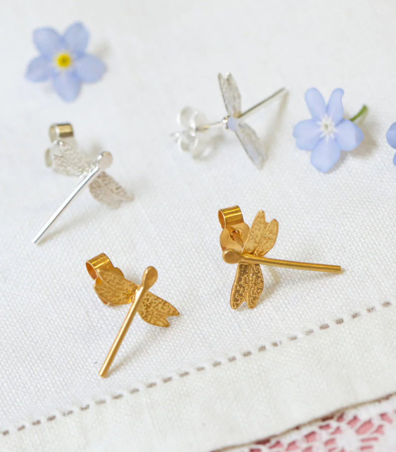 Dragonfly Gold Plated Silver Stud Earrings
