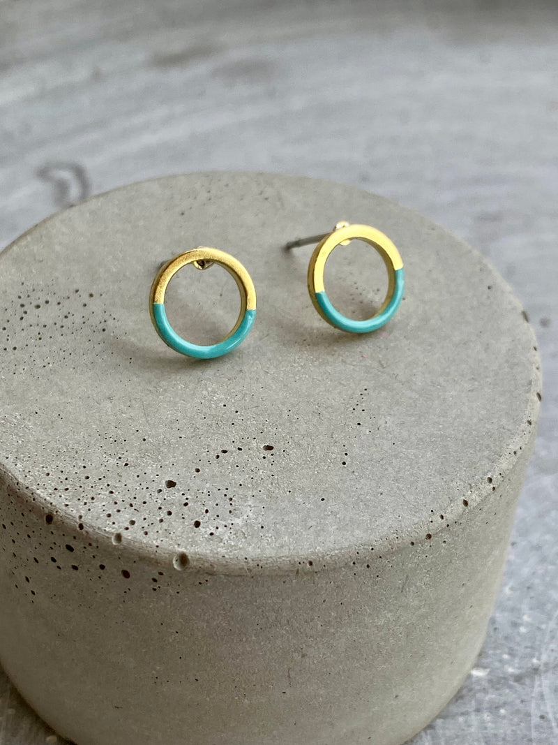 Small Dipped Circle Turqouise Enamel Studs