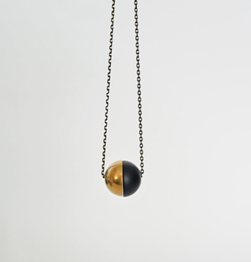 Brass And Black Half Ball Necklace