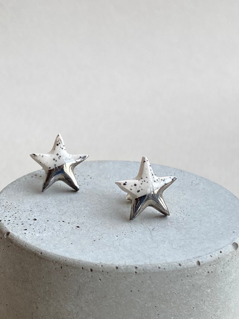 Spotty White Star Ceramic Studs