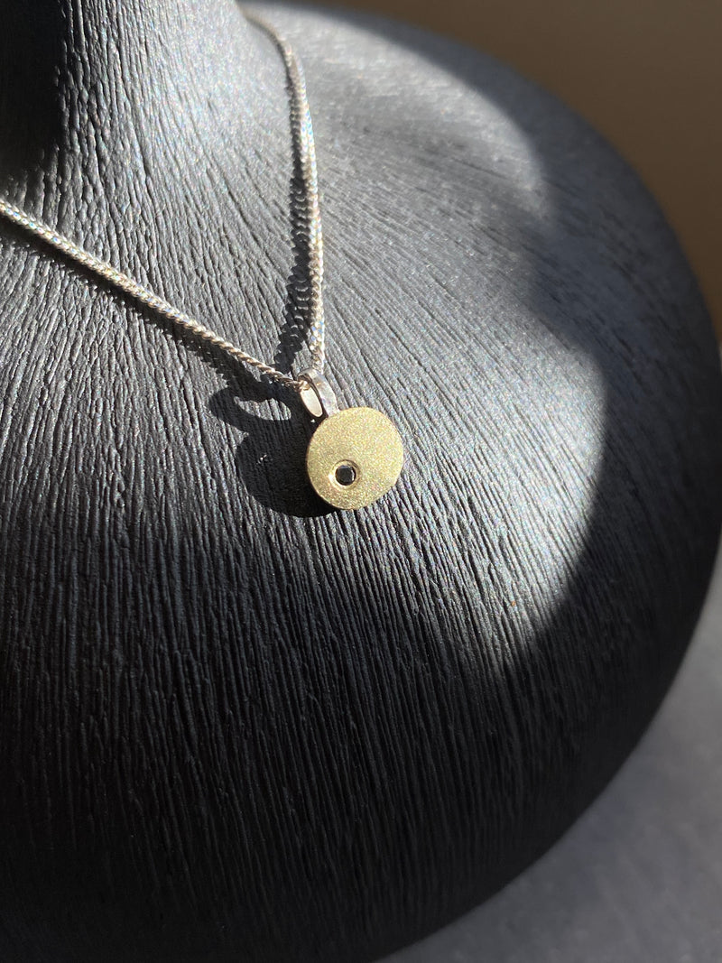 Single Drop Pebble Pendant With Black Diamond