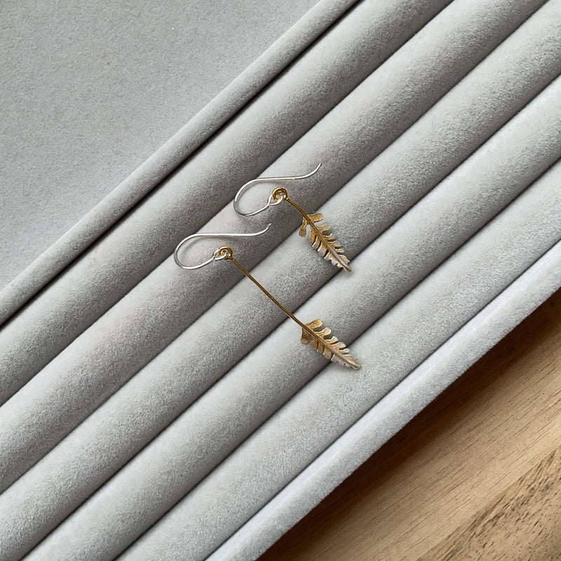 Tiny Fern Long Stem Gold Ombré Earrings Mismatched