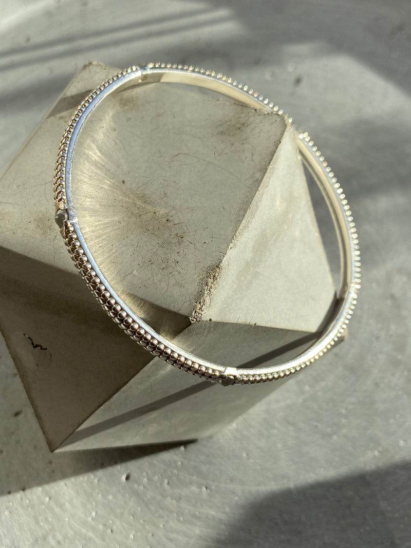 Dotty Textured Silver Classic Bangle With Grey Diamonds