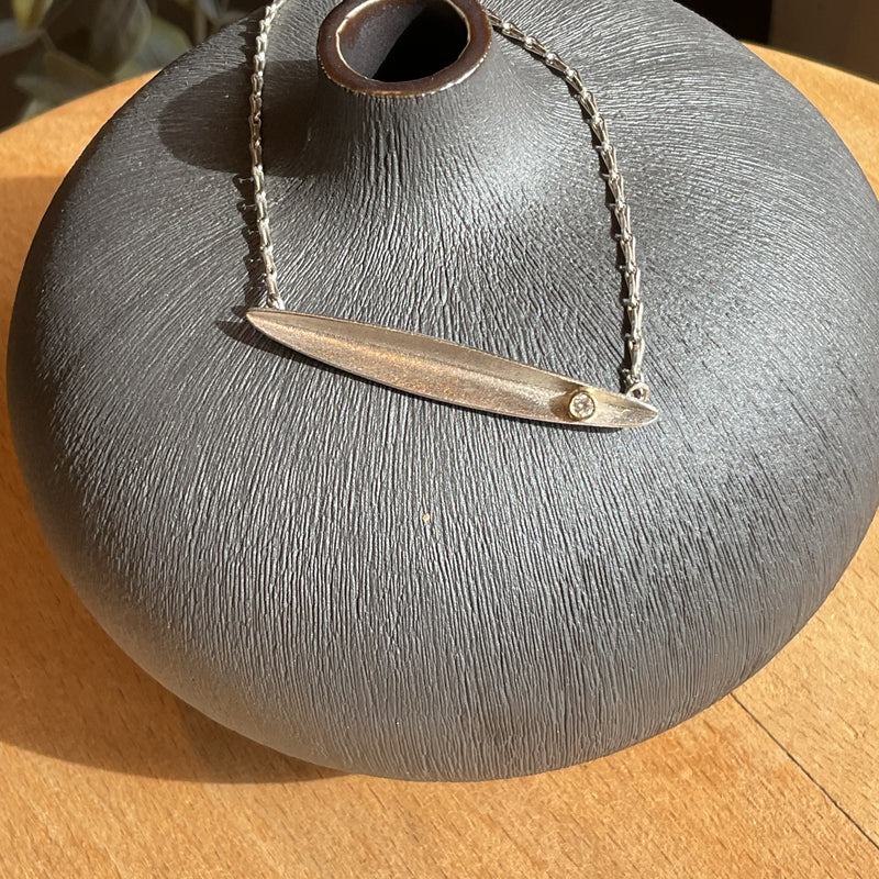 Horizontal Barley Leaf With Diamond Pendant