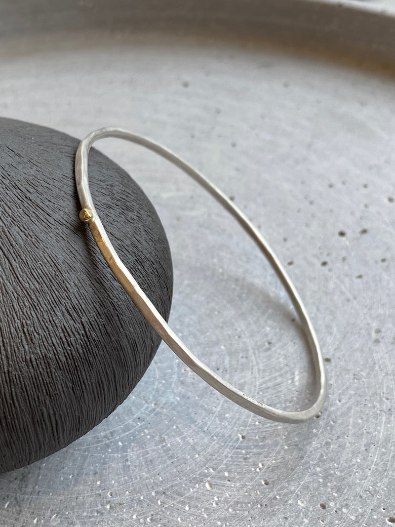 Textured Matt Silver Bangle With Gold, Large