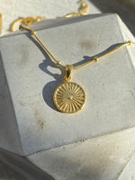 Gold Sun Disc Pendant On Bead Chain