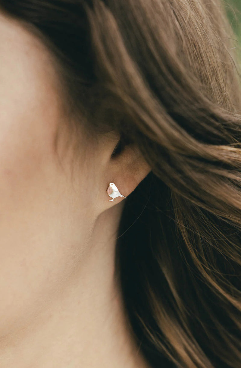 Silver Robin Stud Earrings
