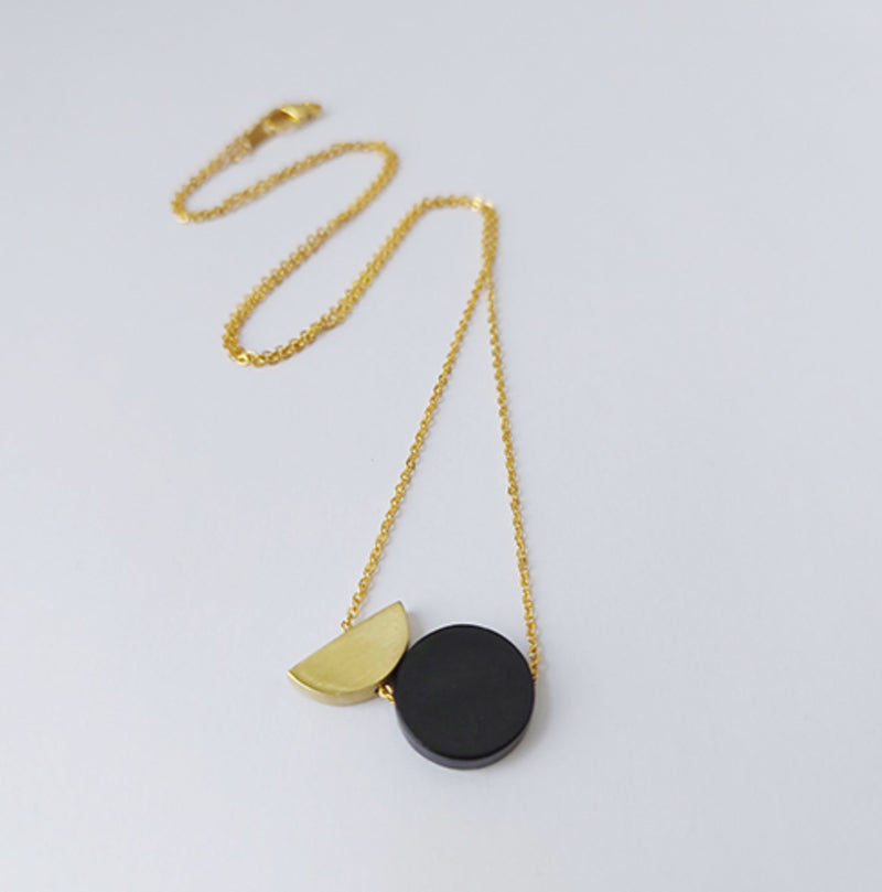 Black Disc And Semi Brass Circle Necklace