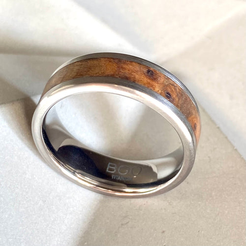 Flat Titanium Ring With Wood Inlay