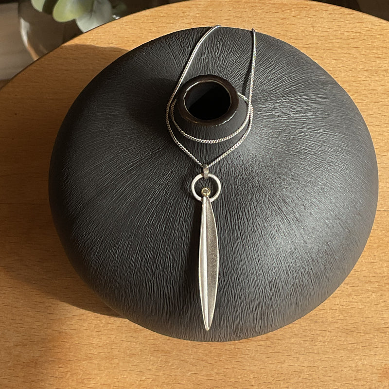 Silver Barley Leaf With Diamond Necklace