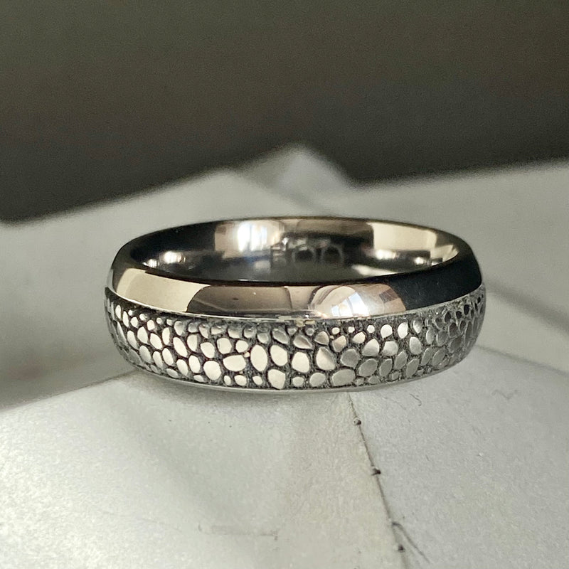 Flat Titanium Textured Ring Offset Groove