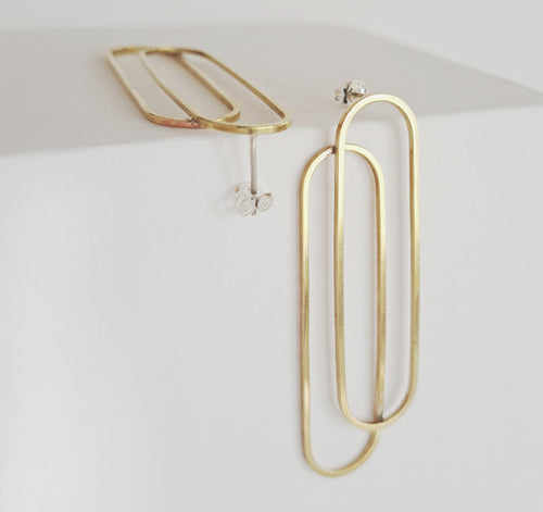 Double Deco Oval Stud Earrings