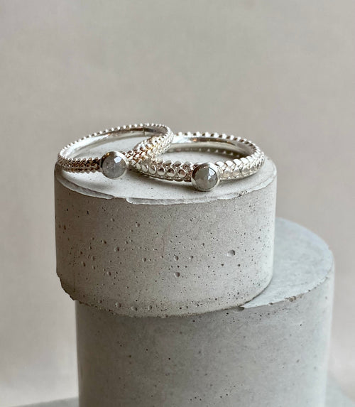 Dotty Textured Thick Silver Grey Old-Cut Diamond Ring