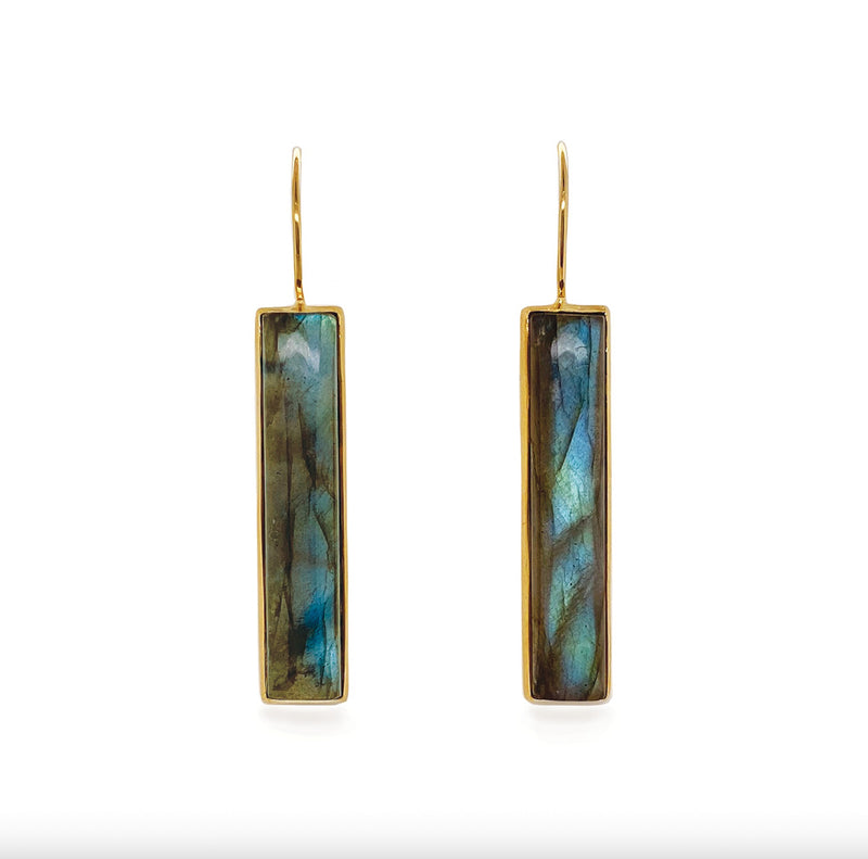 MIDNIGHT IN MANHATTAN LABRADORITE BAR EARRINGS