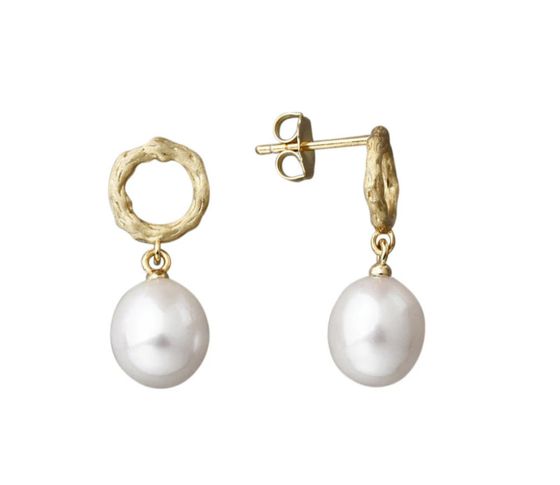 Textured Circle Gold Pearl Drops