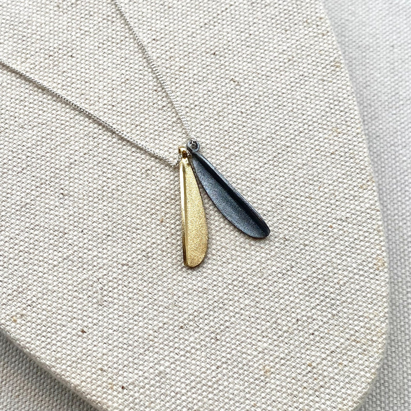 Oxidised Silver And Gold Pear Leaf Pendant