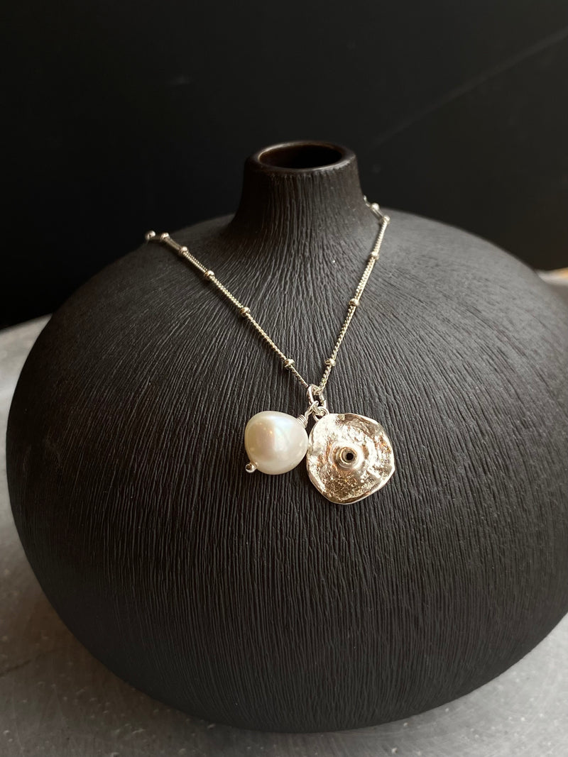 Silver Pearl And Coral Pendant