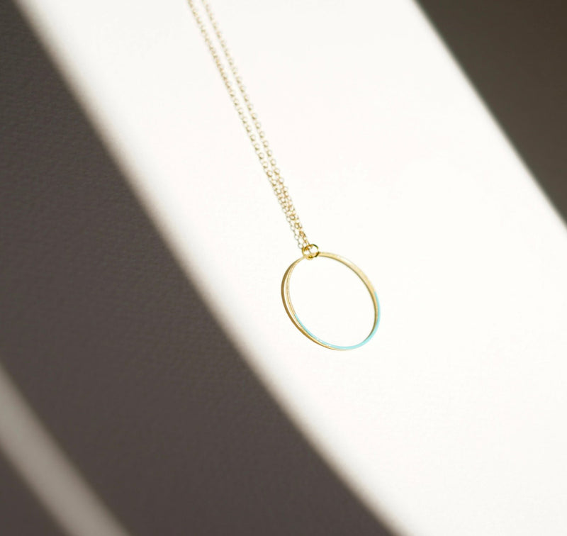 Simple Circle Turqouise Enamel Brass Pendant