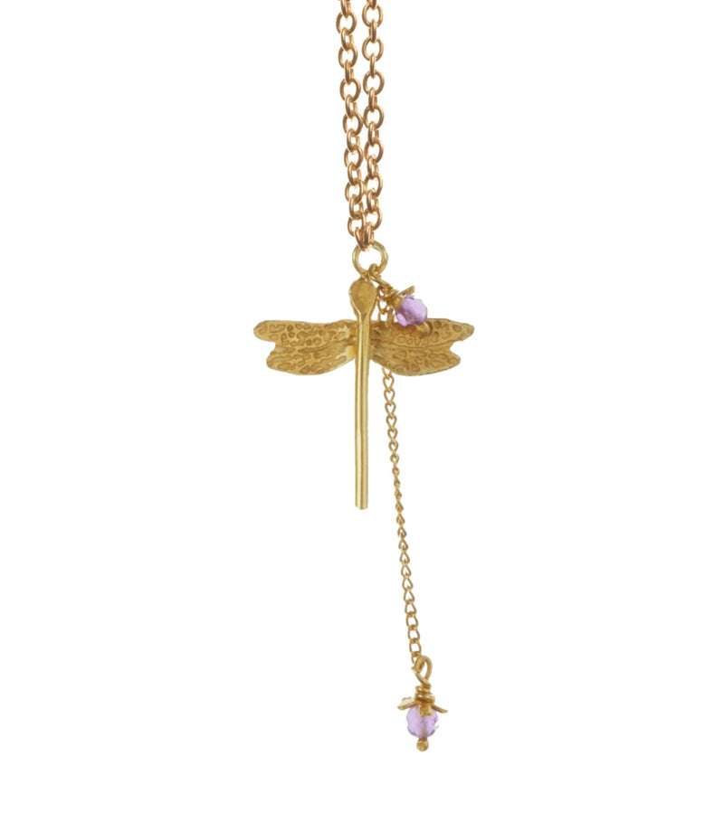 Gold Dragonfly And Little Flower Necklace