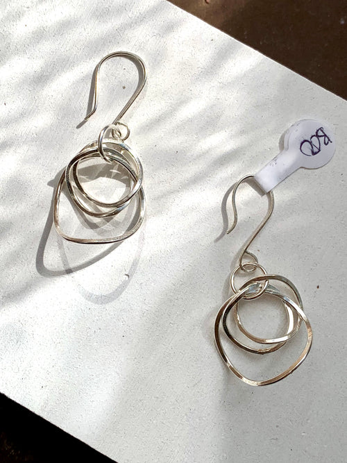 Silver Interlocking Triple Circle Drop Earrings
