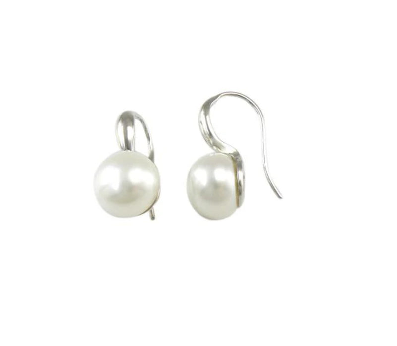Large Button Pearl Drop Earrings