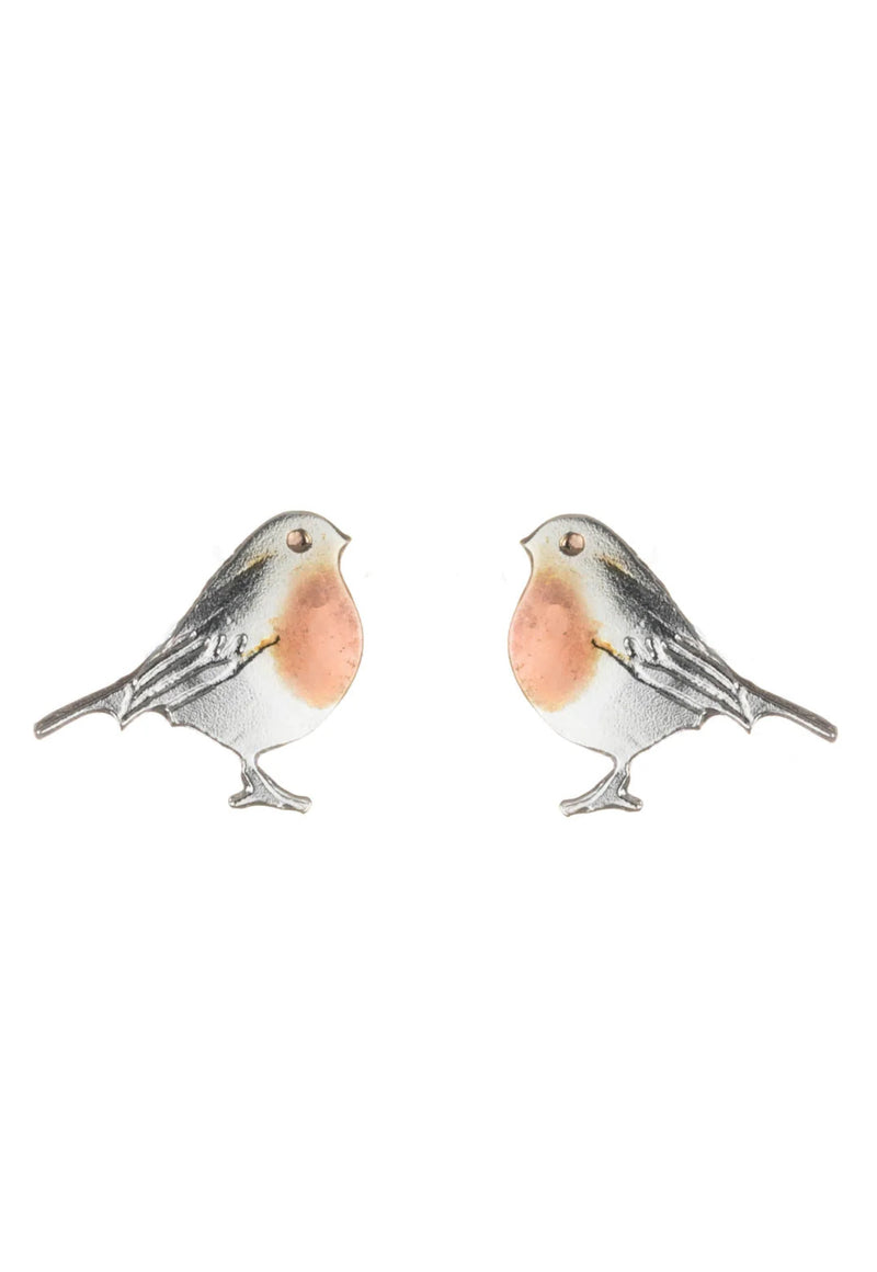 Silver Robin Stud Earrings