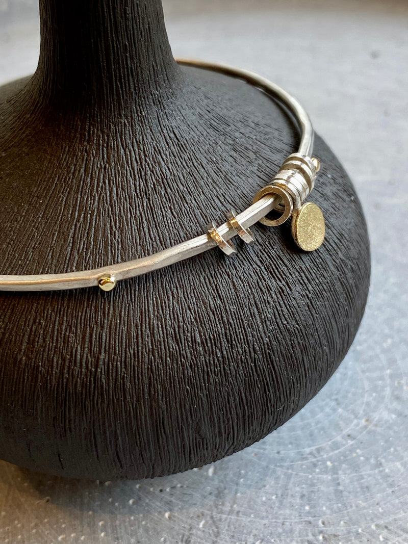 Silver Bangle With Gold Pebble