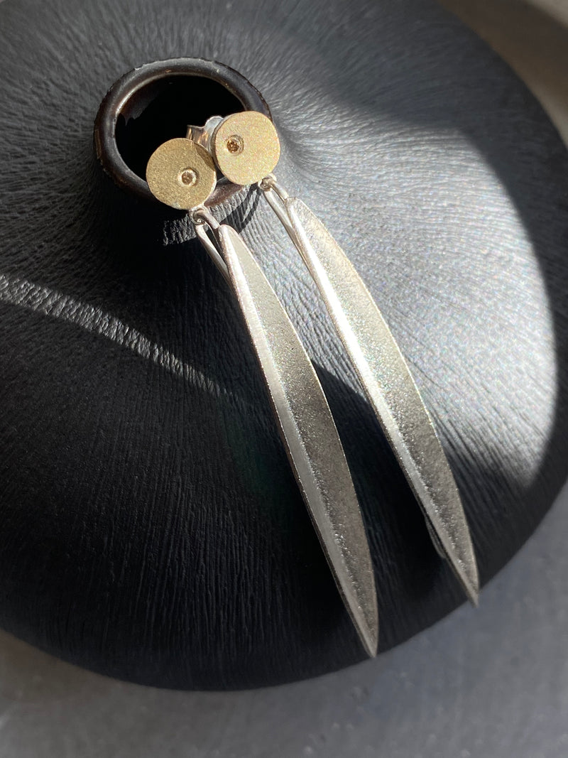 Diamond Pebble Leaf Drop Earrings