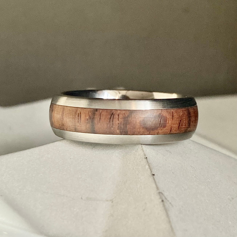 Domed Titanium Ring With Wood Inlay