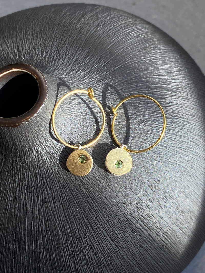 Gold Pebble Tourmaline Hoops