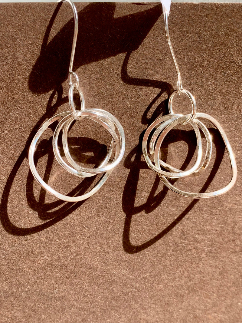 Silver Interlocking Triple Circle Drop Earrings