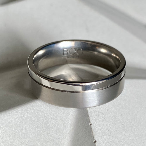 Flat Titanium Textured Ring Offset Groove